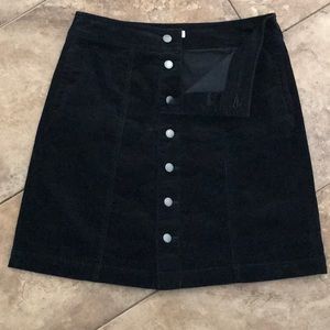 Button front black corduroy A line skirt w pockets